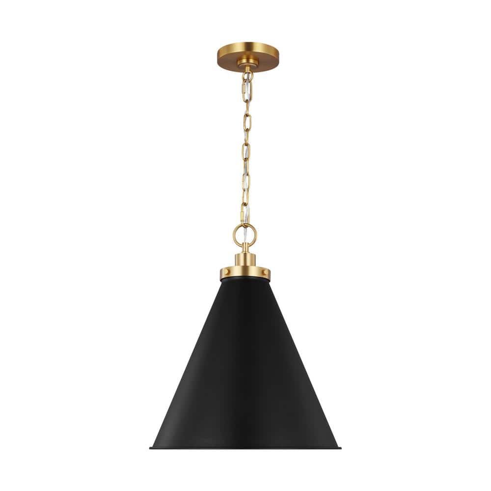 Midnight Black and Brass Cone Pendant Light