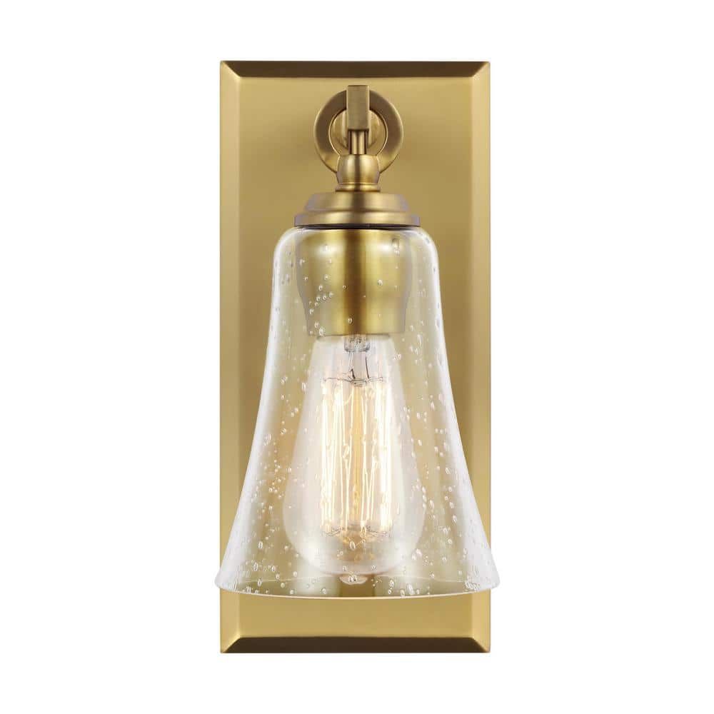 Burnished Brass 1-Light Wall Sconce with Clear Seeded Glass Shade