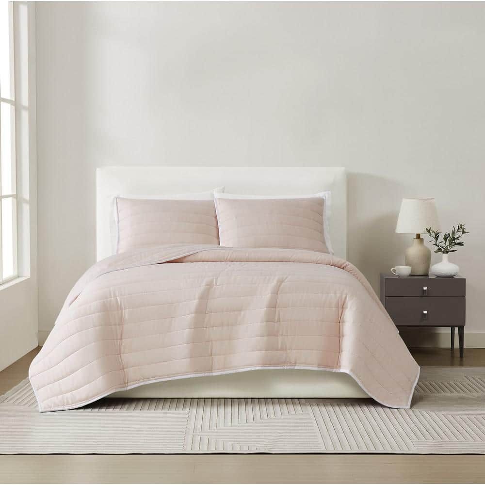Blush Cotton Full Quilt Set with Polyfill and Shams