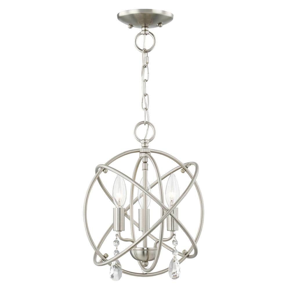 Elegant Mini 3-Light Brushed Nickel Chandelier with Clear Crystal Accents