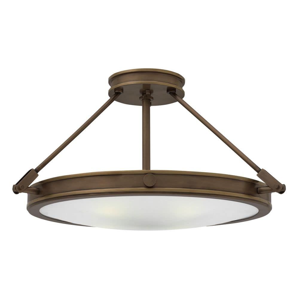 Modern Etched Opal Glass 4-Light Semi-Flush in Light Oiled Bronze