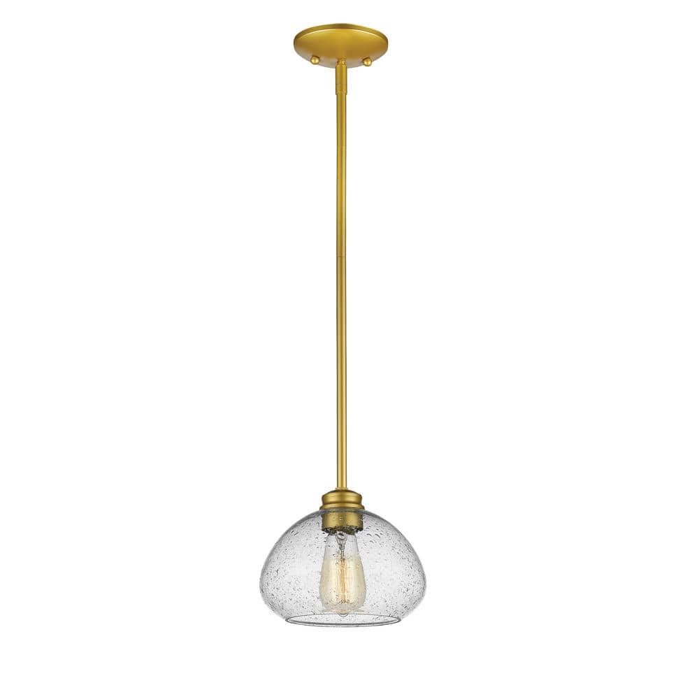 Satin Gold 8'' Mini Pendant Light with Seeded Glass Bowl