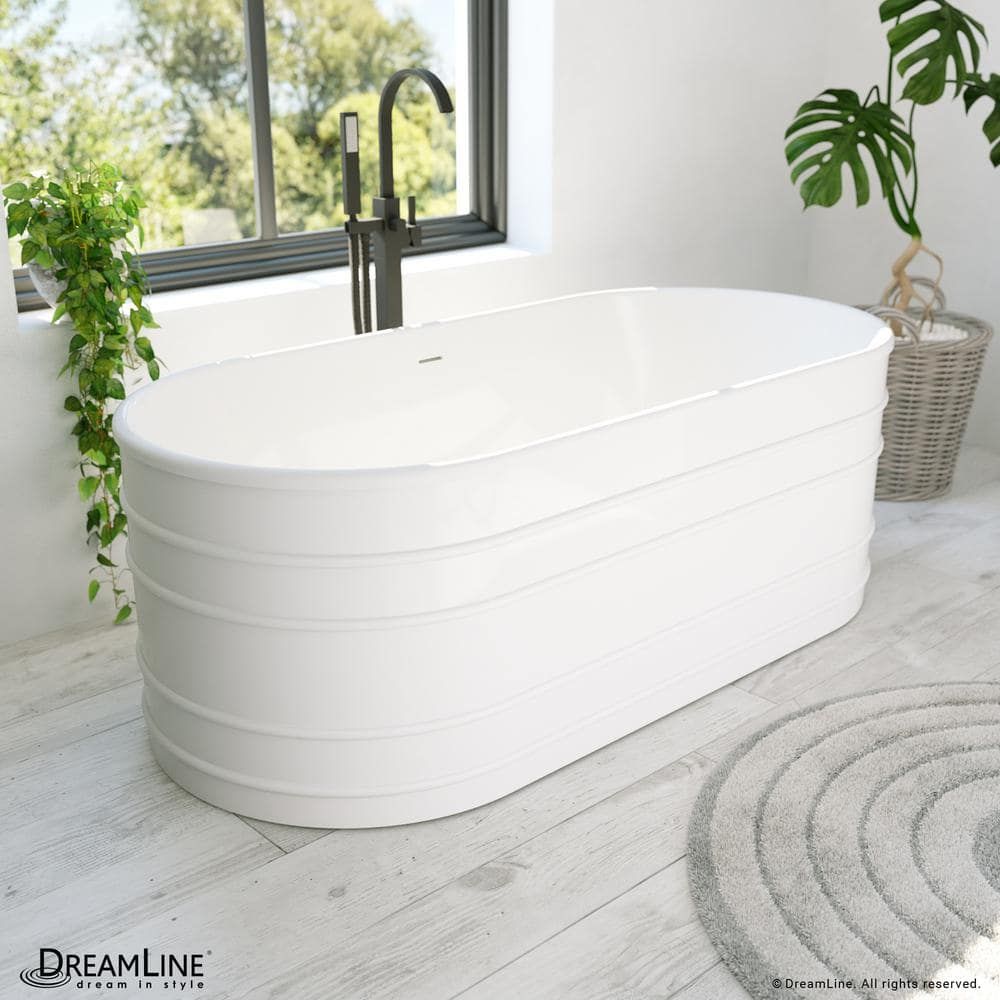 Infinity Z White Acrylic Oval Freestanding Soaking Bathtub with Polished Nickel Drain