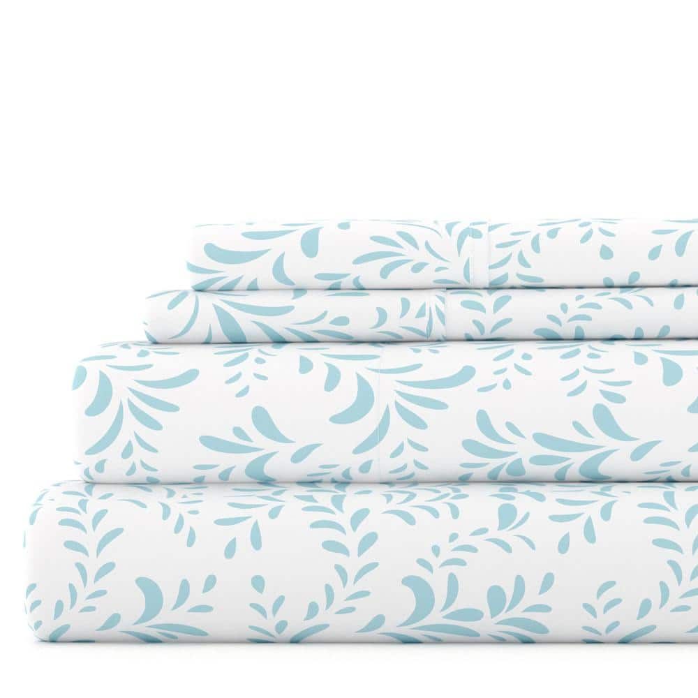 Light Blue Floral Twin Microfiber Deep Pocket Sheet Set