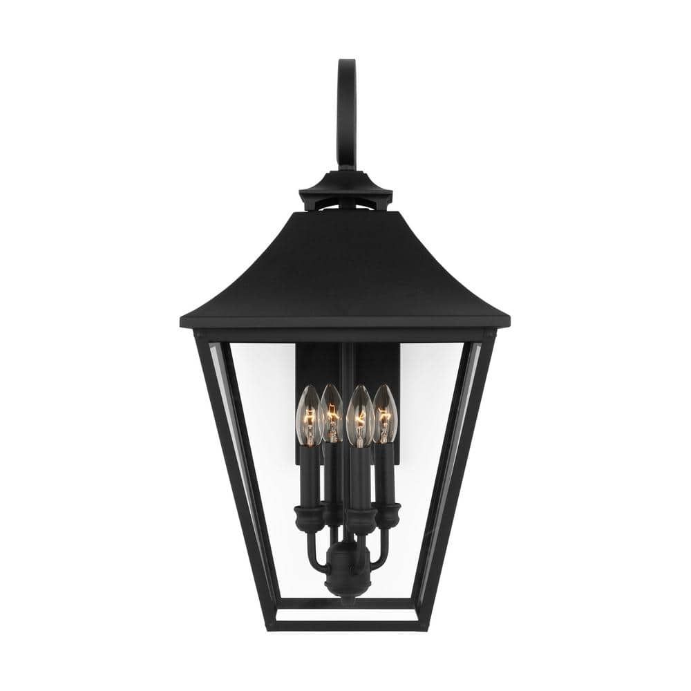 Galena Textured Black 4-Light Outdoor Wall Lantern with Clear Seeded Glass