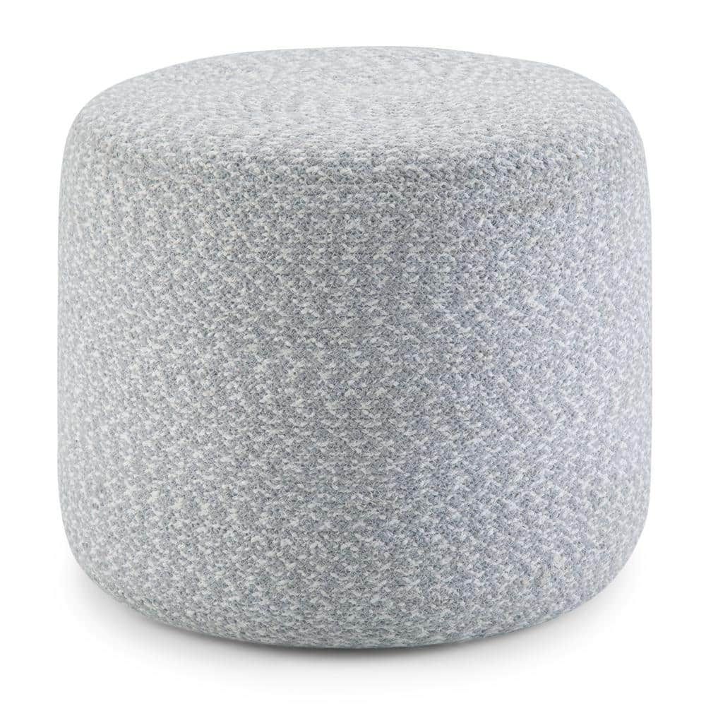 Aegean Blue and Natural Cotton Round Pouf, 20 inch