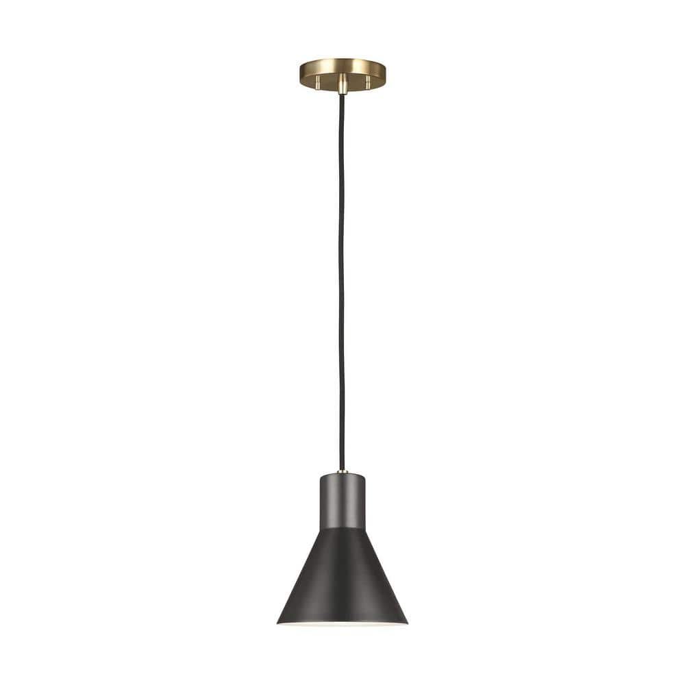 Satin Brass and Black Steel Mini Pendant Light with Adjustable Cord