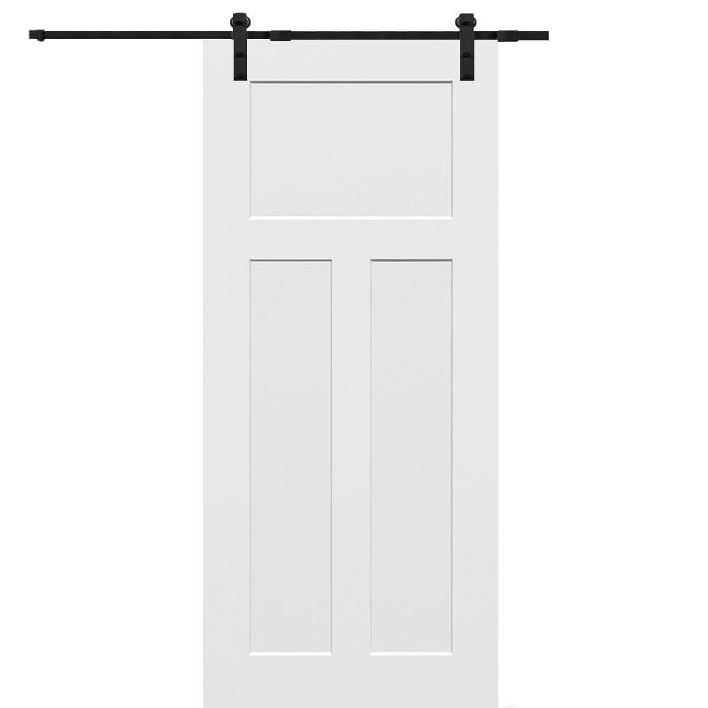 White Solid Core 36" x 80" 3-Panel Barn Door Kit with Matte Black Hardware