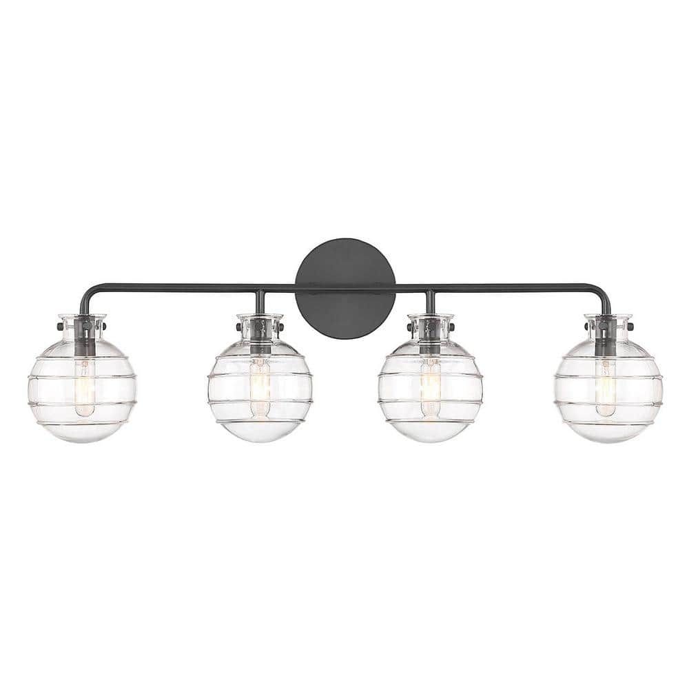 Matte Black Glass 4-Light Dimmable Bathroom Vanity Light