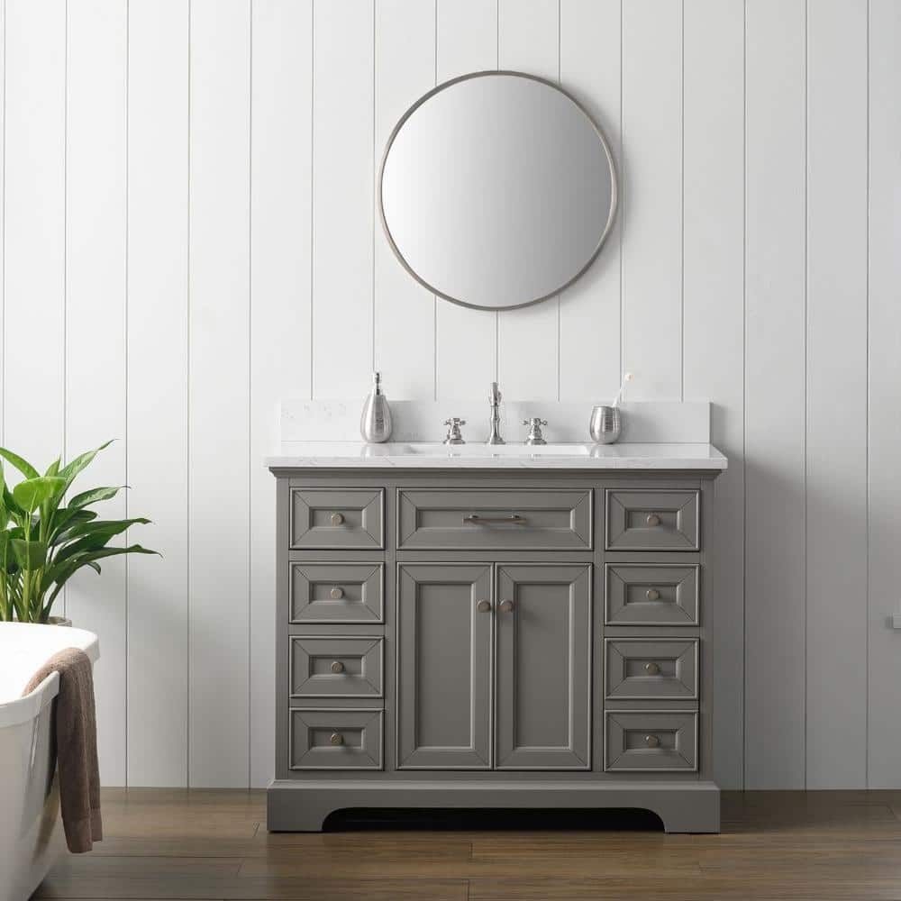 Thompson Gray 42'' Freestanding Single Bathroom Vanity with Carrara White Countertop