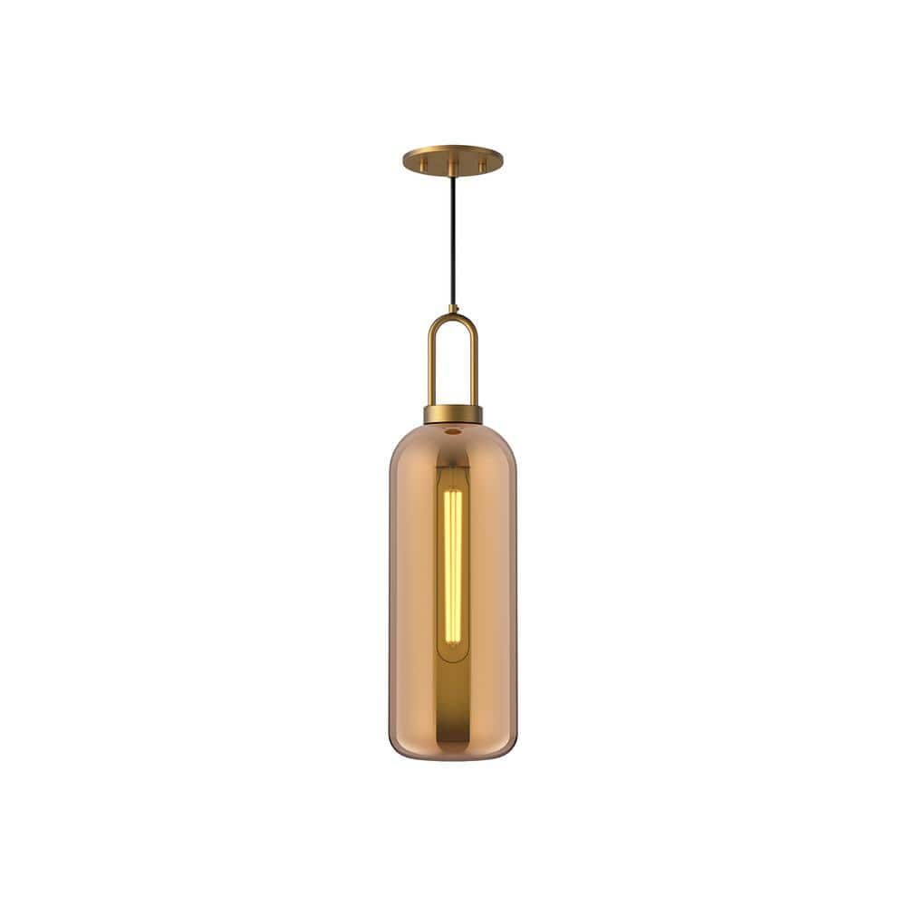 Soji Mini 6'' Aged Gold and Brushed Nickel Japanese Lantern Pendant