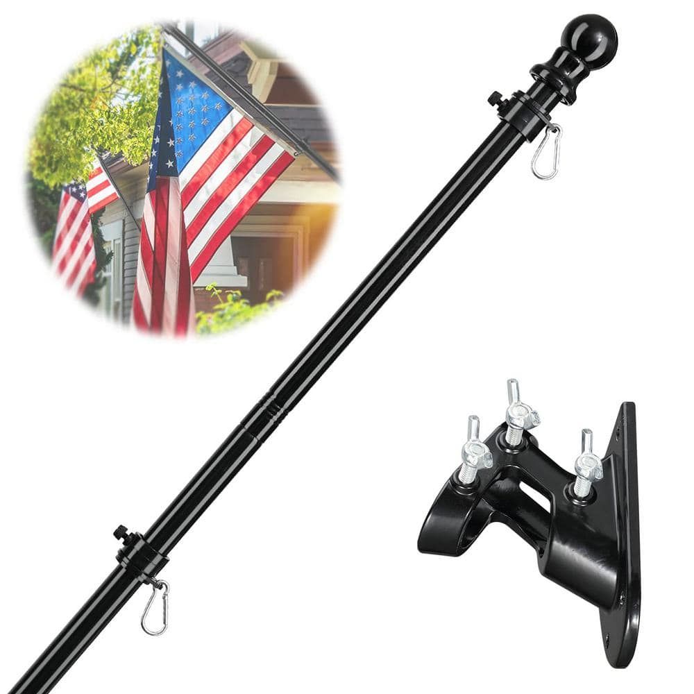 5ft Black Stainless Steel Tangle-Free Flag Pole with Holder Bracket