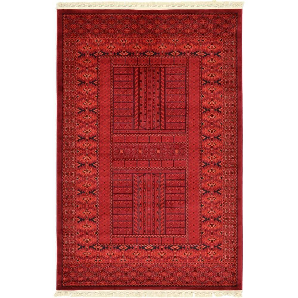 Tekke Roosevelt Red Traditional Area Rug 5' x 8'