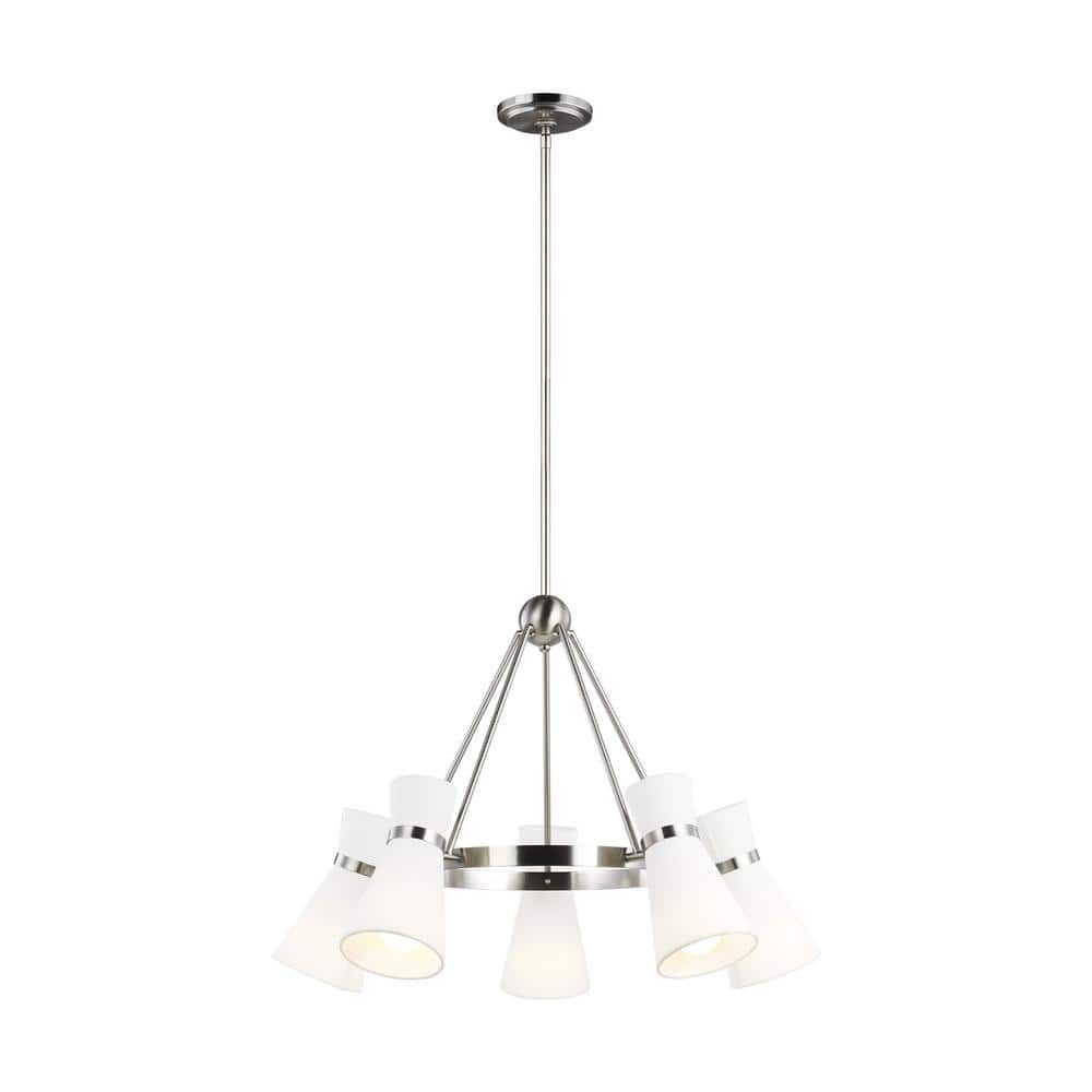 Elegant Brushed Nickel 5-Light Chandelier with White Linen Shade