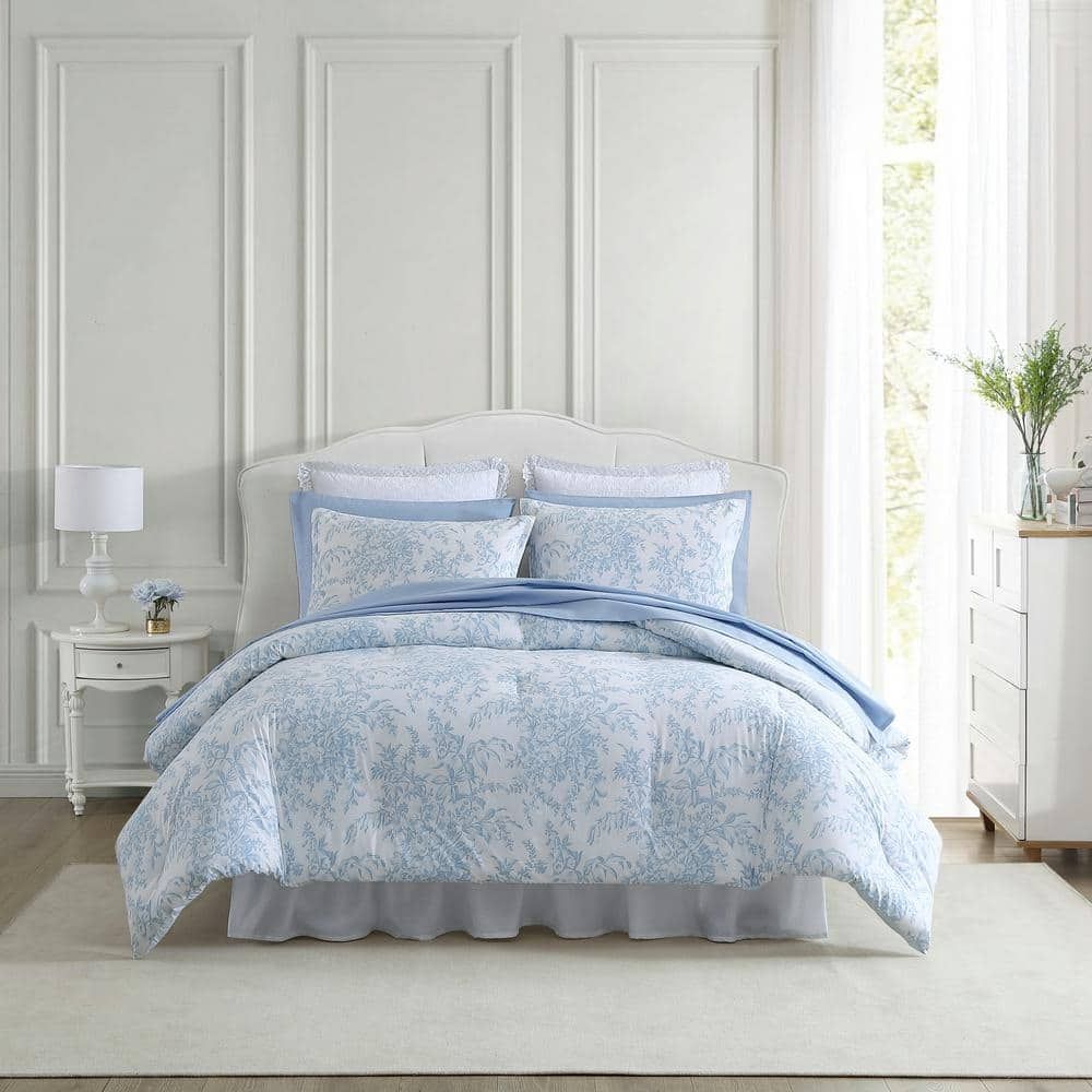 Full Blue Cotton Reversible Comforter Set