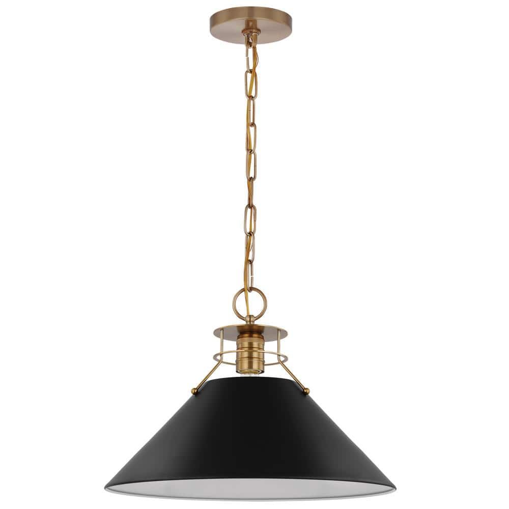 Nuvo Large Matte Black and Burnished Brass Pendant Light
