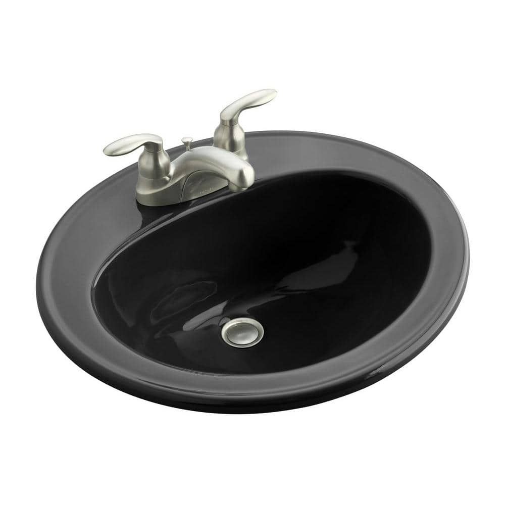 Pennington Black Ceramic Oval Drop-In Bathroom Sink