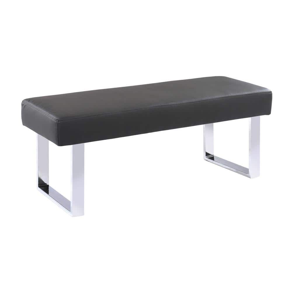 Amanda 48'' Gray Faux Leather and Chrome Bench