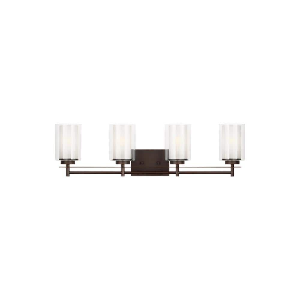Elmwood Park Bronze 4-Light Wall/Bath Fixture with Satin Etched Glass
