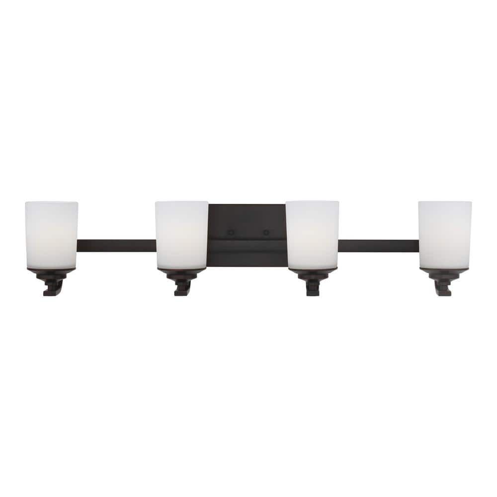 Kemal Bronze 4-Light Wall/Bath Fixture with Etched Glass Shades