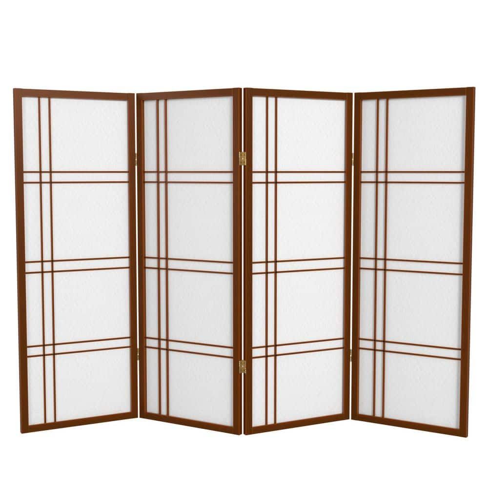 Walnut 4-Panel Double Cross Shoji Room Divider