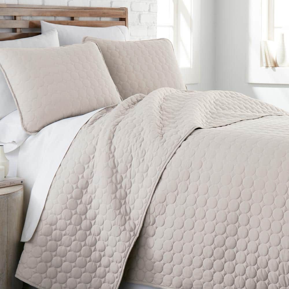 Bone Full Microfiber Quilt Set with Minimalist Circle Design