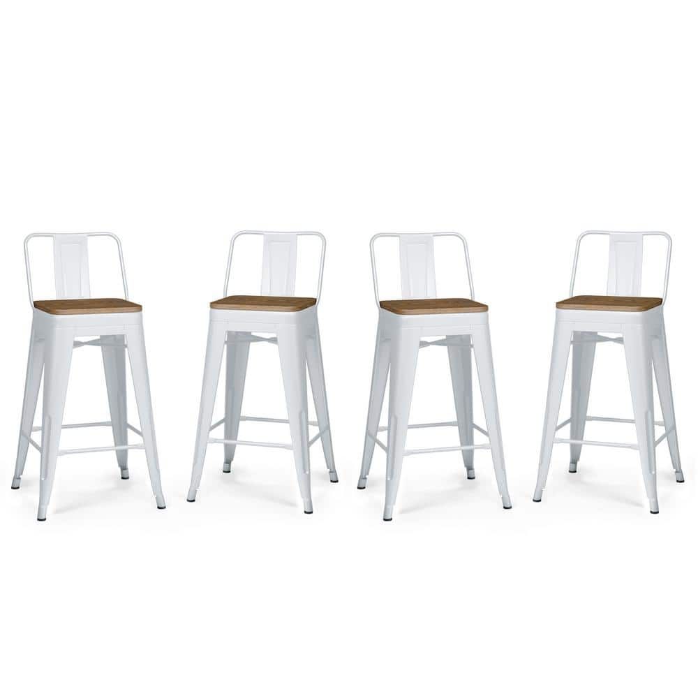 Rayne 24" White Metal and Wood Counter Stools, Set of 4