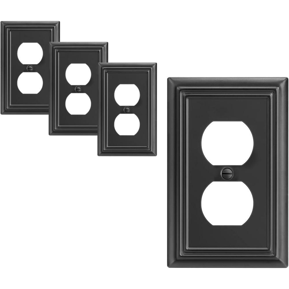 Black Metal Duplex Outlet Wall Plates, 4-Pack