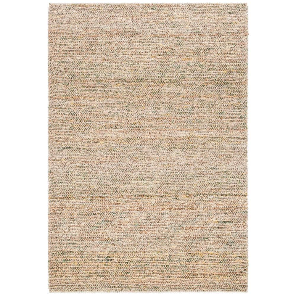 Natural and Green Hand-Knotted Wool 8' x 10' Area Rug