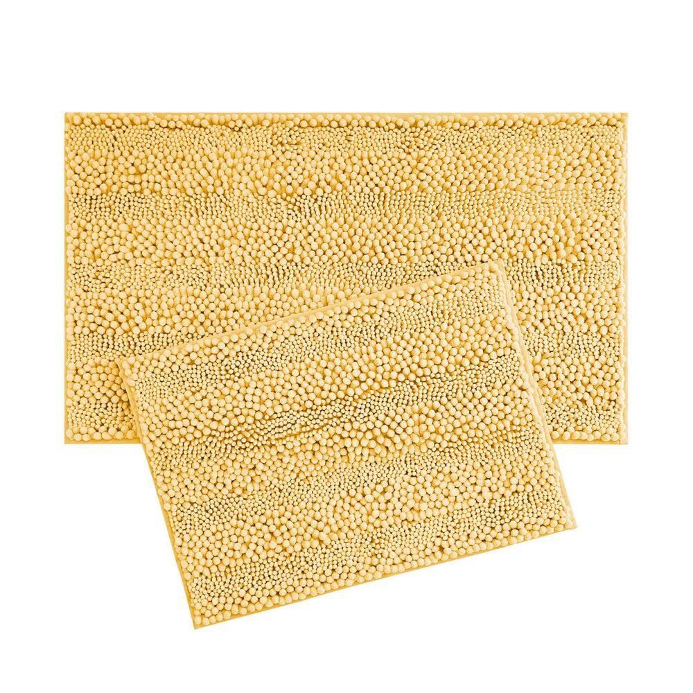 Yellow Chenille Non-Slip Polyester Bath Mat Set