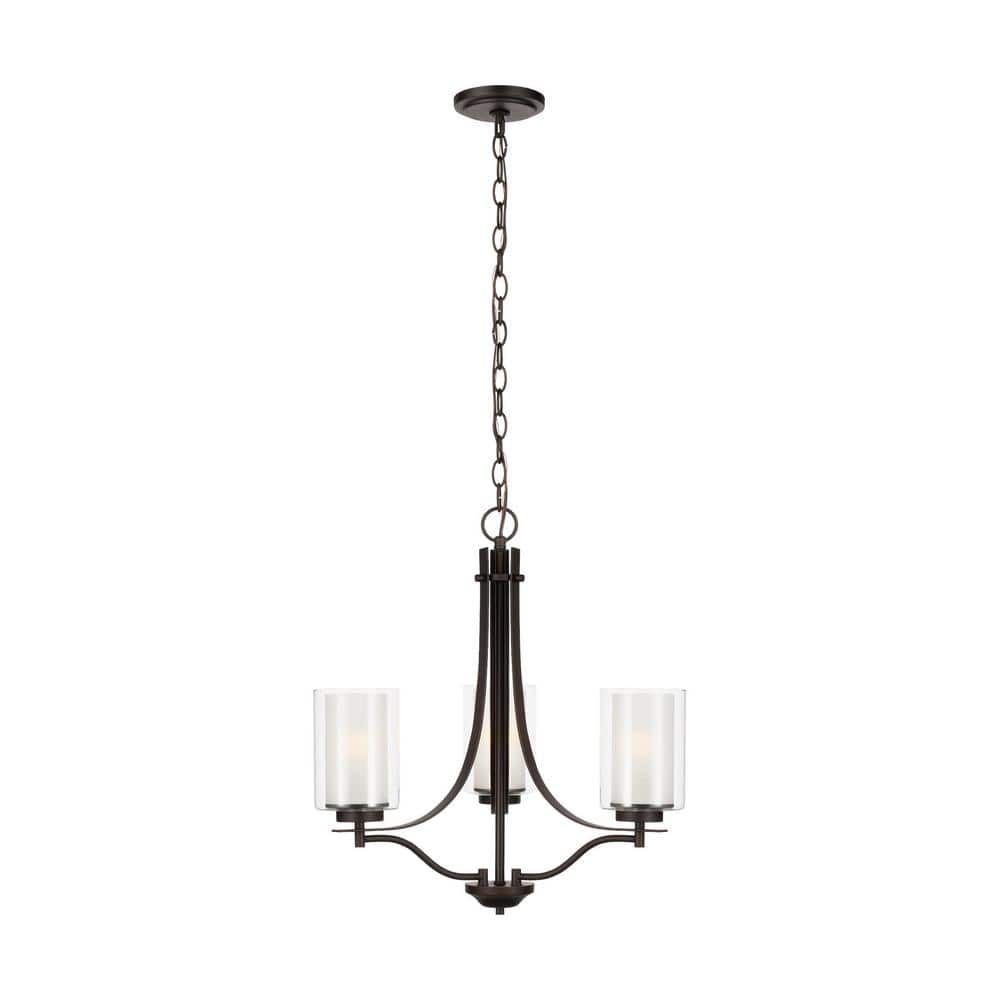 Elmwood Park Mini 3-Light Bronze Chandelier with Satin Etched Glass