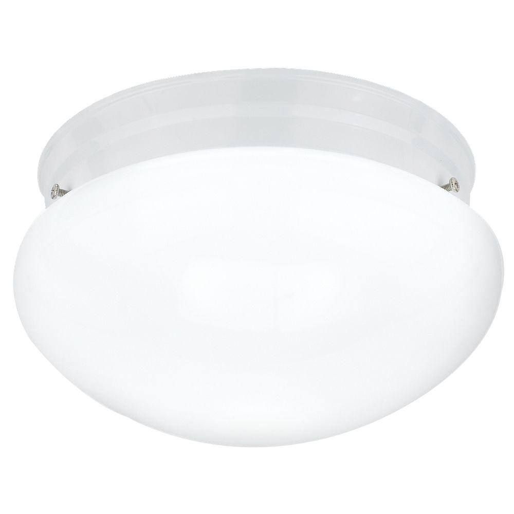 White Smooth Glass 2-Light Indoor/Outdoor Flush Mount Ceiling Fixture