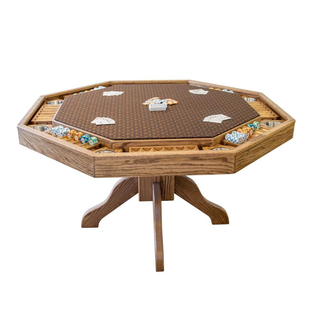 54'' Mocha Oak 8-Player Poker Table with Chip Trays