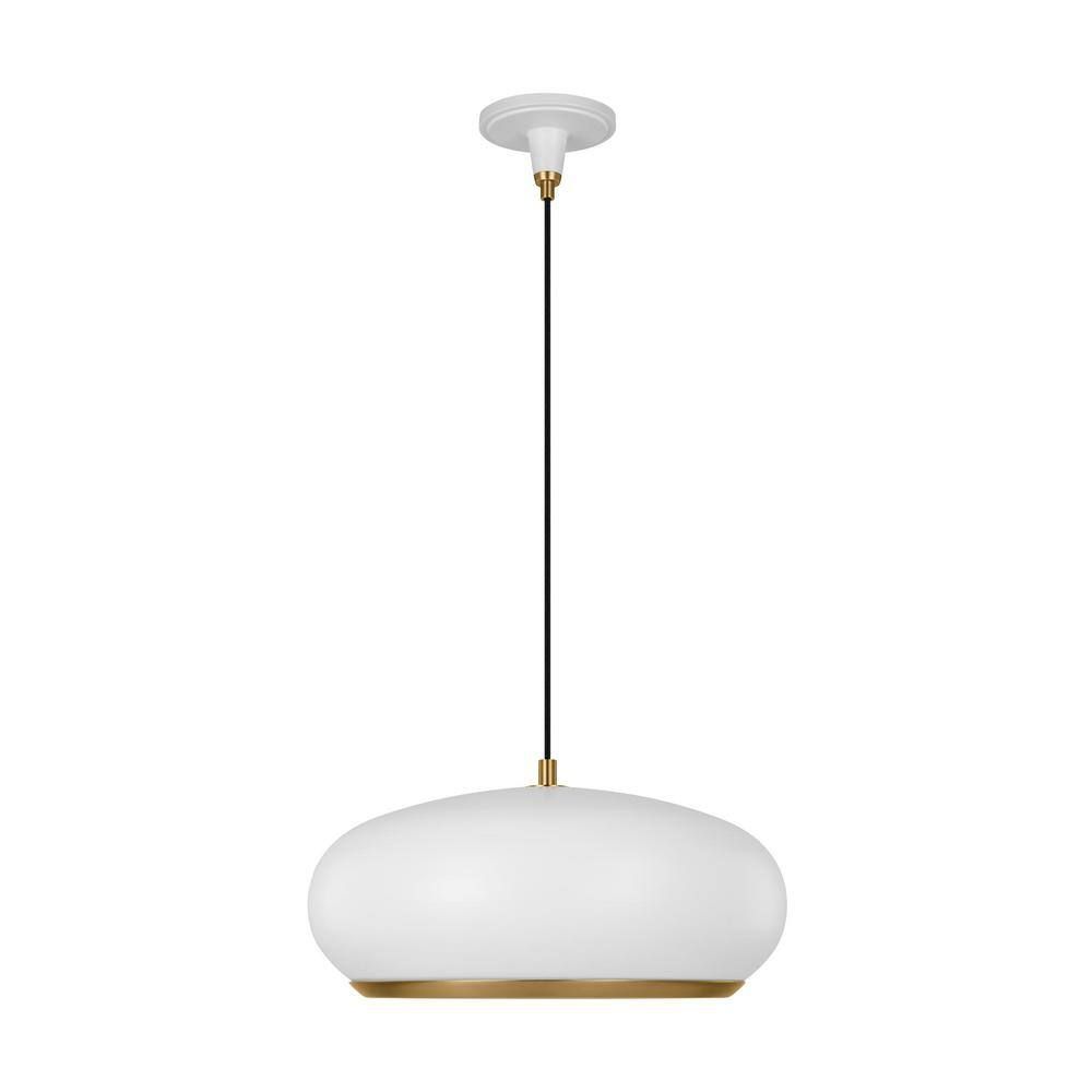 Clasica Matte White Glass Pendant Light with Aged Iron Steel Shade