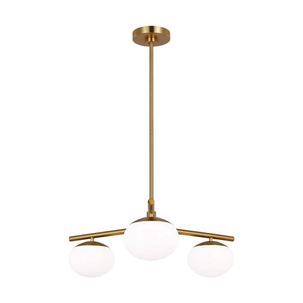 Burnished Brass 3-Light Globe Chandelier with Milk Glass Shades