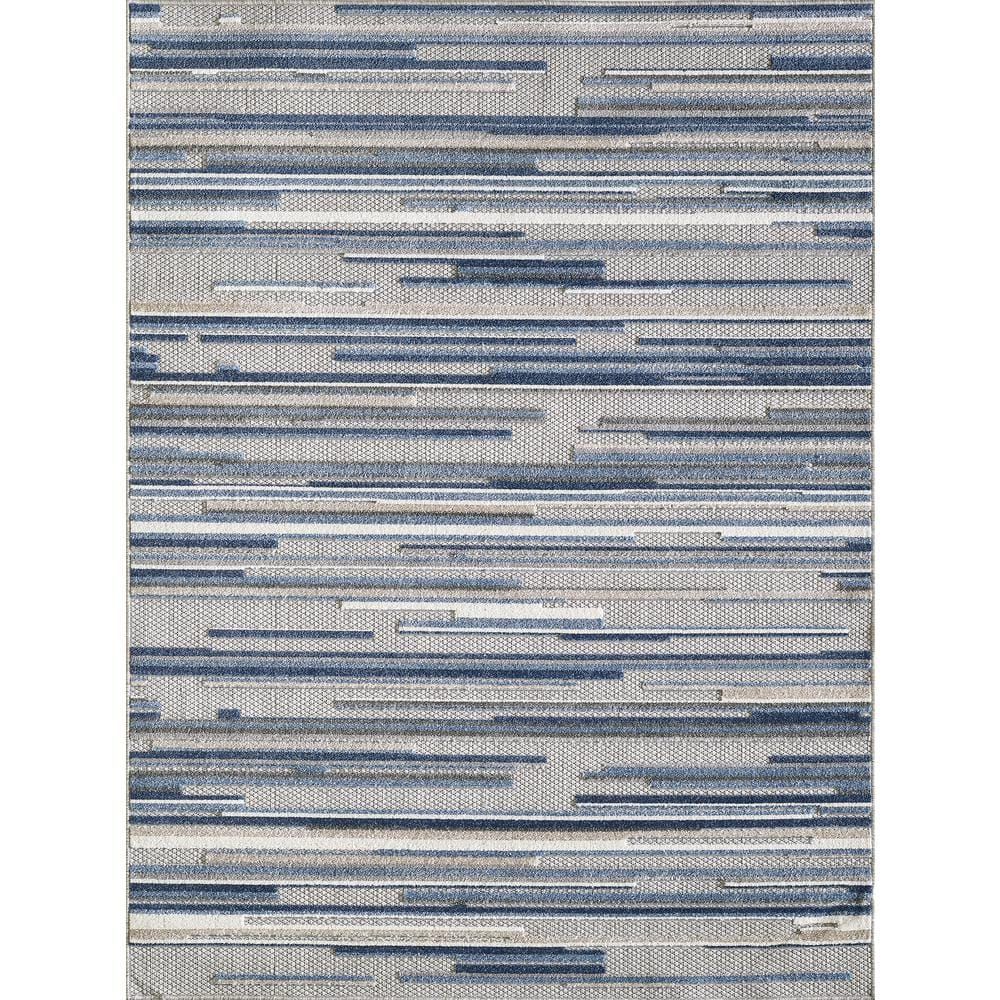 Large Blue Synthetic Easy Care Rectangular Rug