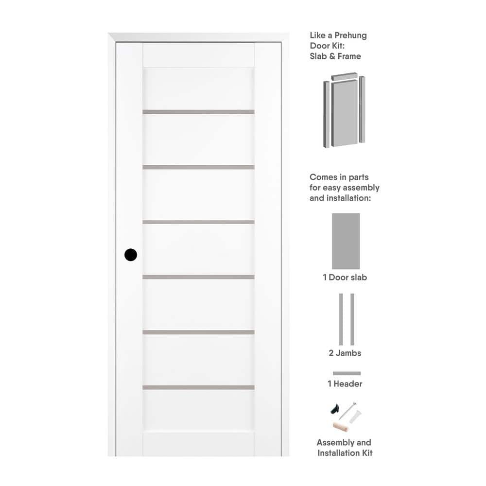 White Solid Core Pine Composite Interior Door with Frosted Glass Panels