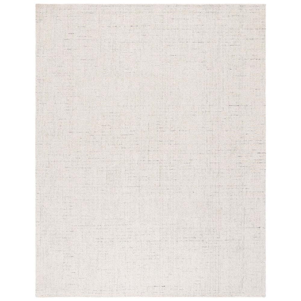 Ivory and Light Grey Handmade Wool Abstract Rug
