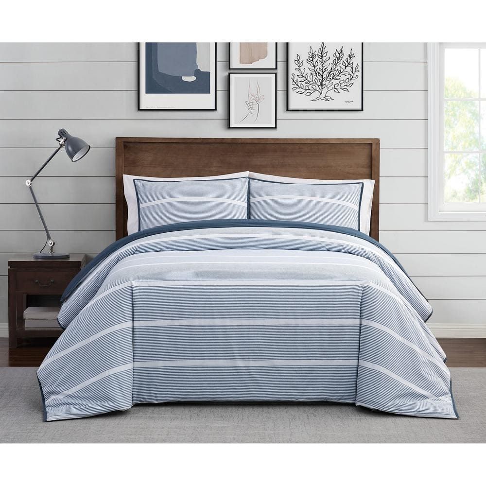 Niari Yarn Dye Blue Stripe Cotton King Comforter Set