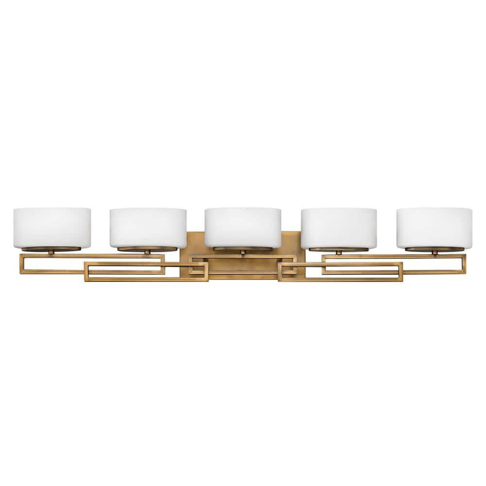 Brushed Bronze 5-Light Vanity Fixture with Etched Opal Glass Shades