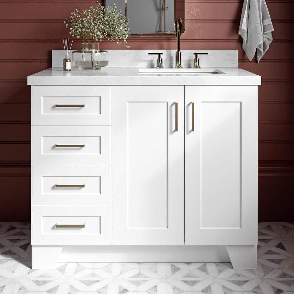 White 43" Single Sink Vanity with Marble Top