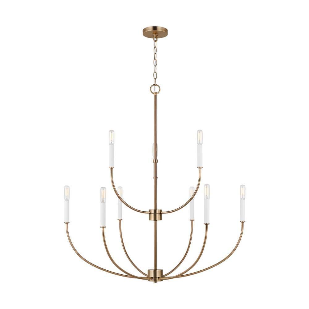 Elegant Satin Brass 9-Light Incandescent Chandelier with Clear Accents