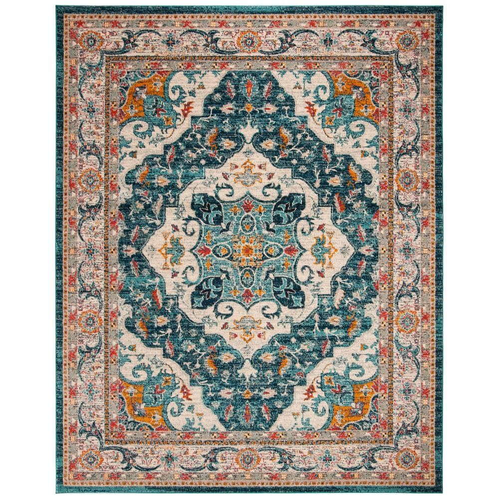 Boho Chic Blue Medallion 9' x 12' Flat Woven Area Rug