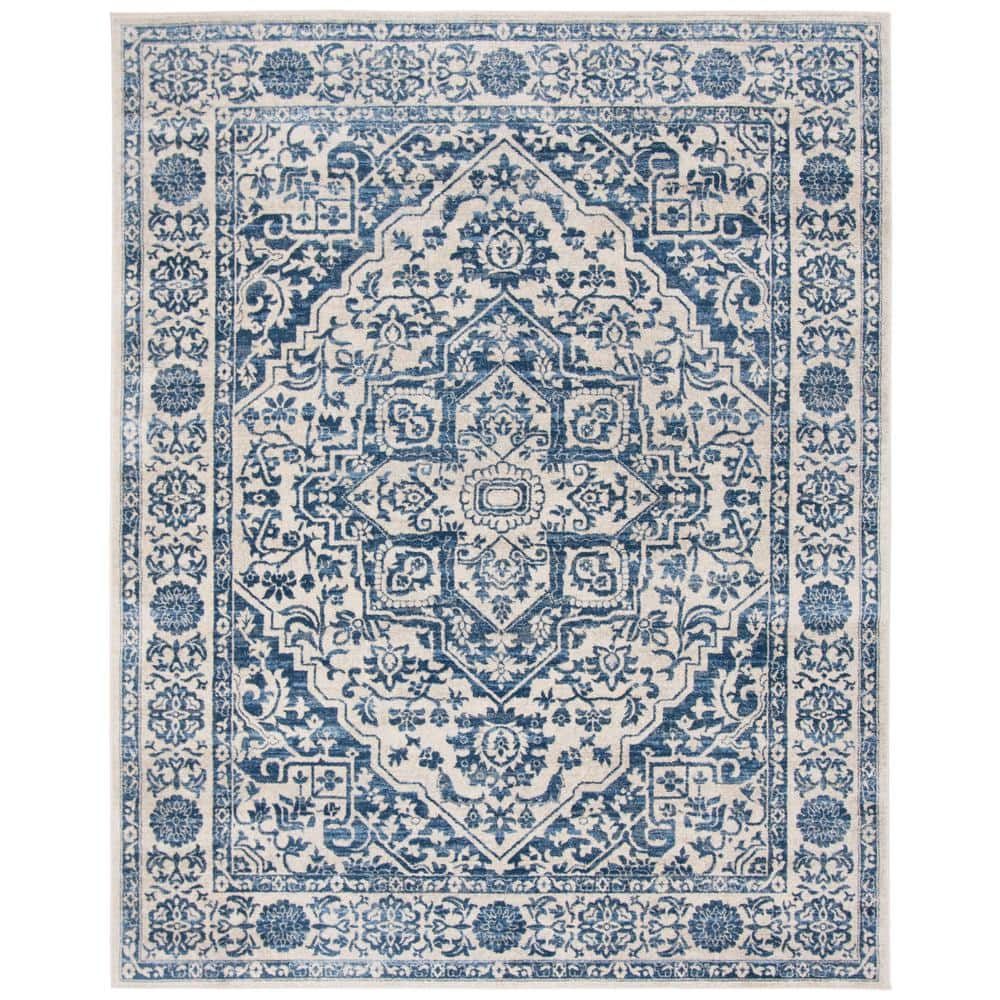 Navy and Light Grey Synthetic Square Area Rug, 10' x 13'