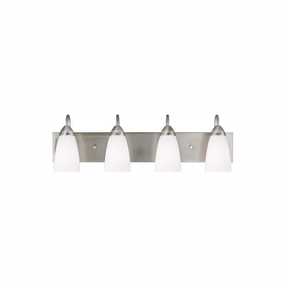 Seville Brushed Nickel 4-Light LED Vanity with Etched Glass Shades