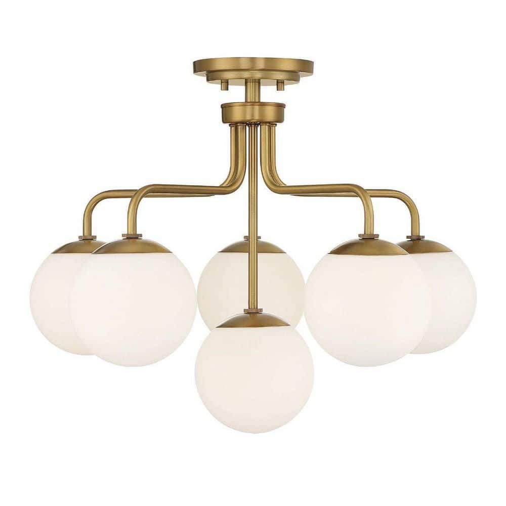 Warm Brass 6-Light Mid-Century Modern Globe Ceiling Light