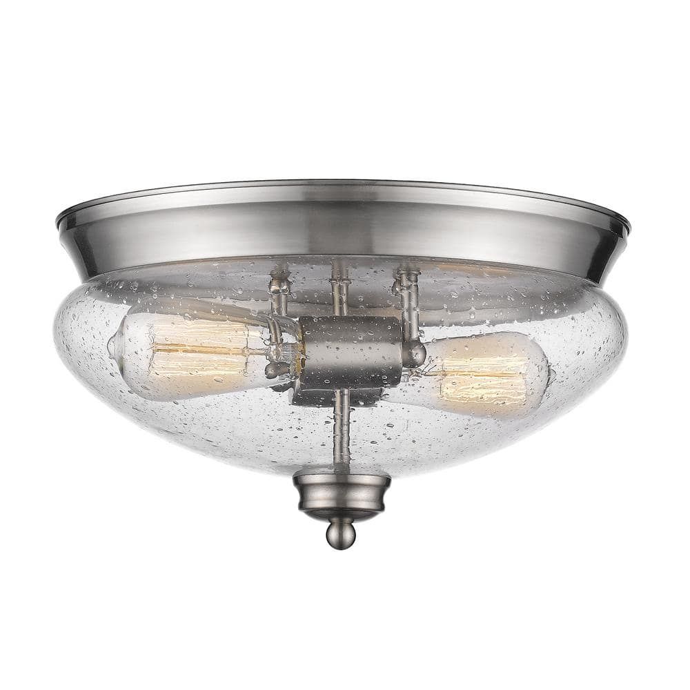 Contemporary Brushed Nickel Seeded Glass Bowl Flush Mount Light