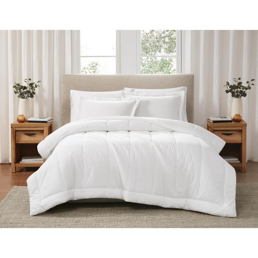 Organic White Cotton King Comforter Set with Down Alternative