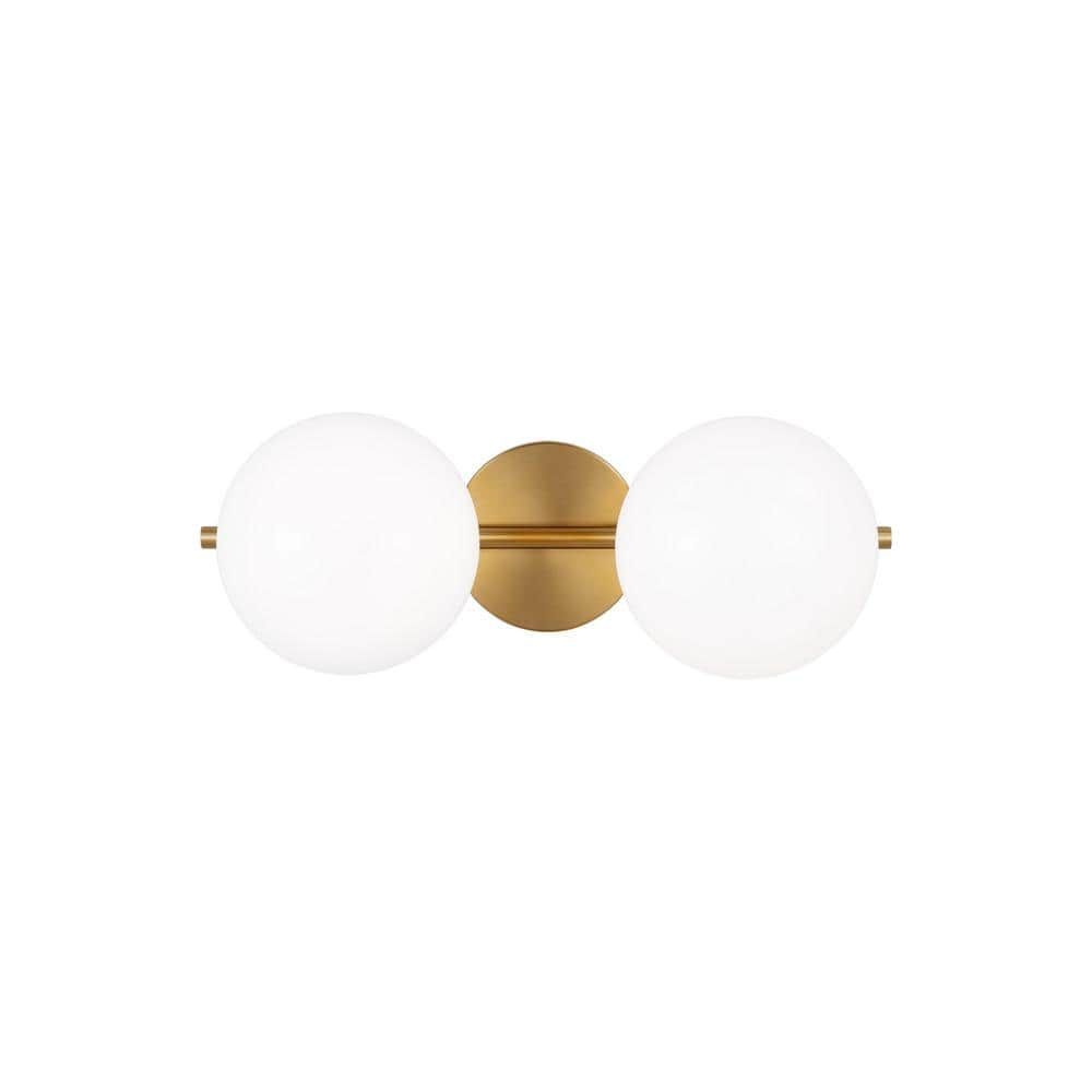 Ellen DeGeneres Crafted Symmetrical 2-Light Vanity in Burnished Brass with Milk White Glass