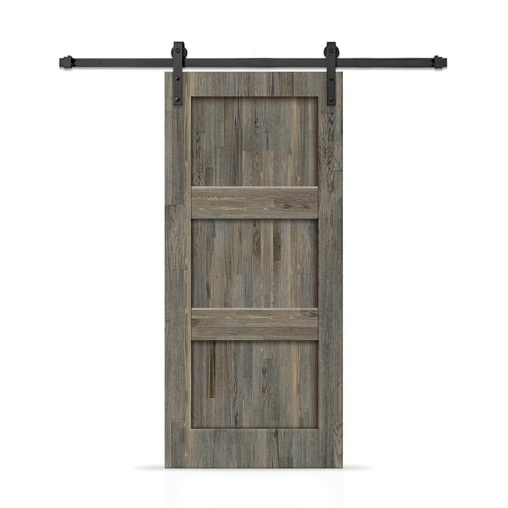 Weather Gray Stained Pine 3-Panel Sliding Barn Door Kit